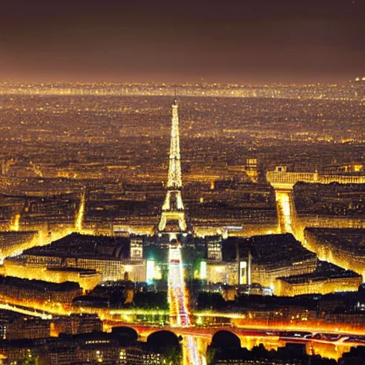 Image similar to award winning photo of paris at night, realistic photo