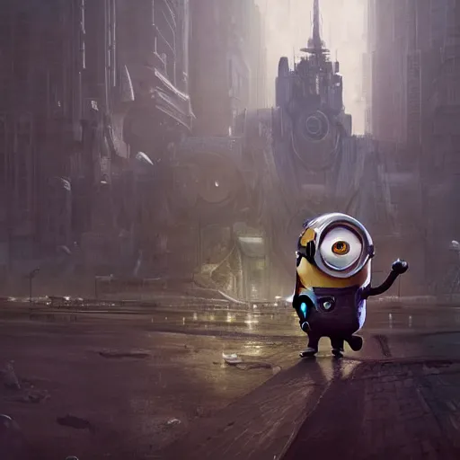 Prompt: Minion from the minion movie in a Starcitizen loading screen, intricate, dystopian, fantasy, extremely detailed, digital painting, artstation, concept art, smooth, sharp focus, illustration, stark lighting, incredible art by artgerm and greg rutkowski and alphonse mucha and simon stalenhag