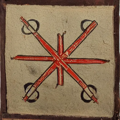 Image similar to early byzantine pentekonter ship, primitive, chi - rho flag, single rowing deck