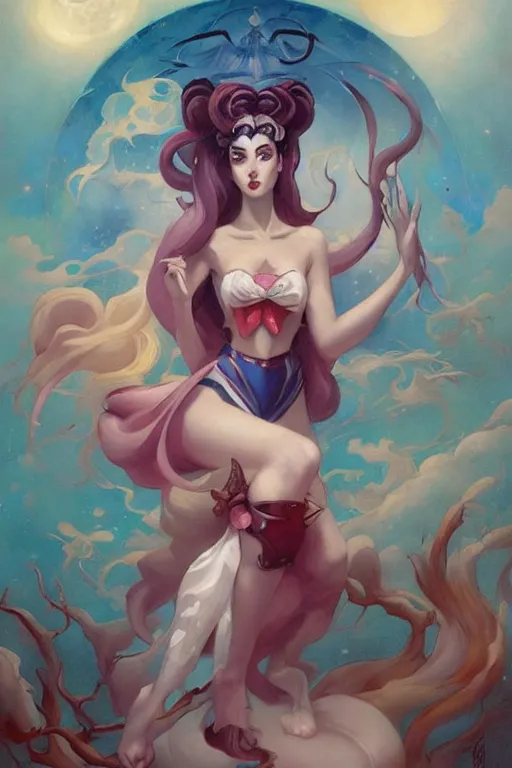 Image similar to Sailor Moon by Peter Mohrbacher in the style of Gaston Bussière, Art Nouveau