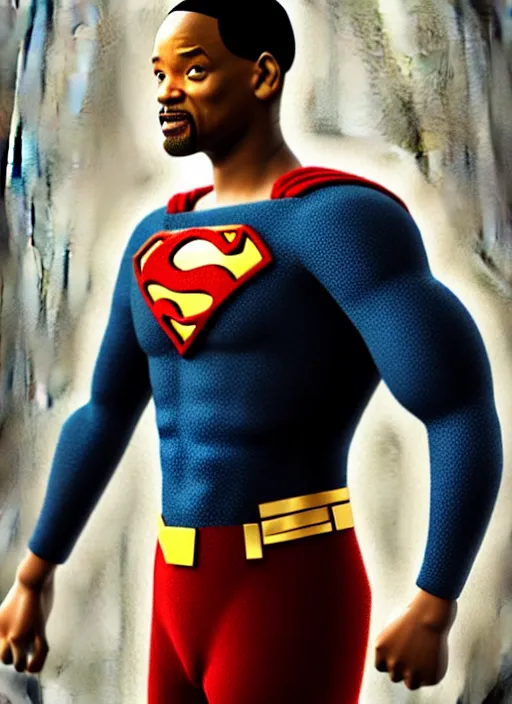 Prompt: will smith as superman in minecraft, muscles, veins, arteries, intricate, organs, ornate, surreal, ray caesar, john constable, guy denning, dan hillier