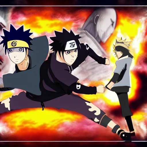Prompt: AMV poster frame: Naruto vs Sasuke, trending on Artstation, award-winning art