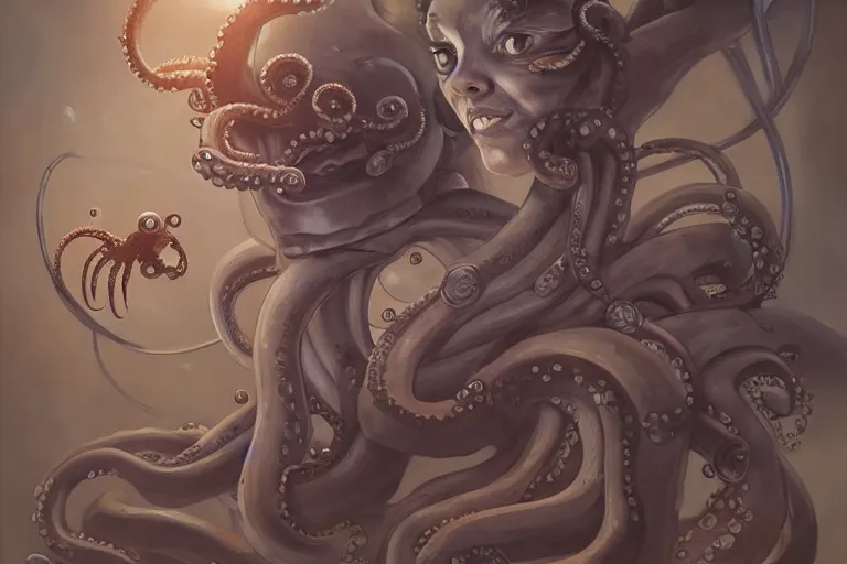 Image similar to portrait of a wife with octopus suction cups by by jesper ejsing, rending on cgsociety, retrofuturism, reimagined by industrial light and magic, darksynth, sci - fi