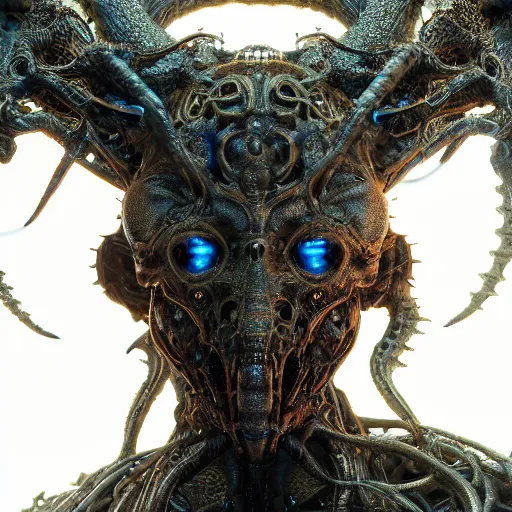 Prompt: cybernetic demon with networked mind, intricate detail, lovecraft, royo, whealan, giger, hd, octane render, unreal engine,