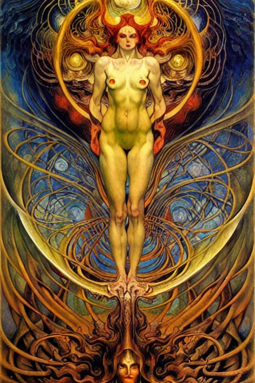 Image similar to Divine Chaos Engine by Karol Bak, Jean Delville, William Blake, and Vincent Van Gogh, symbolist, visionary