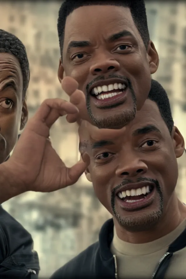 Prompt: Chris Rock Slapping Will Smith In The Face, Closeup Shot, photorealistic, hyperrealistic, HDR, octane render