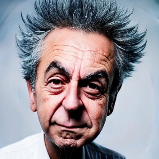 Image similar to Head and shoulders studio photograph of Rick Sanchez from Rick & Morty, taken by Annie Leibovitz