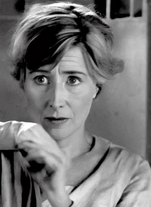 Image similar to film still of Emma Thompson in Schindler's List, 4k