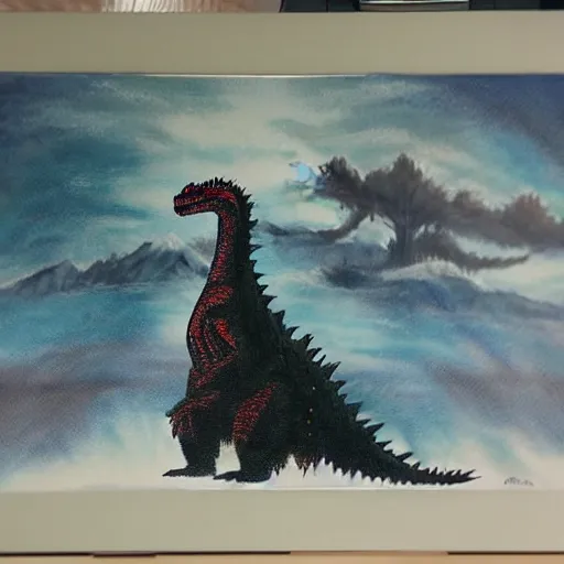 Prompt: godzilla by bob ross