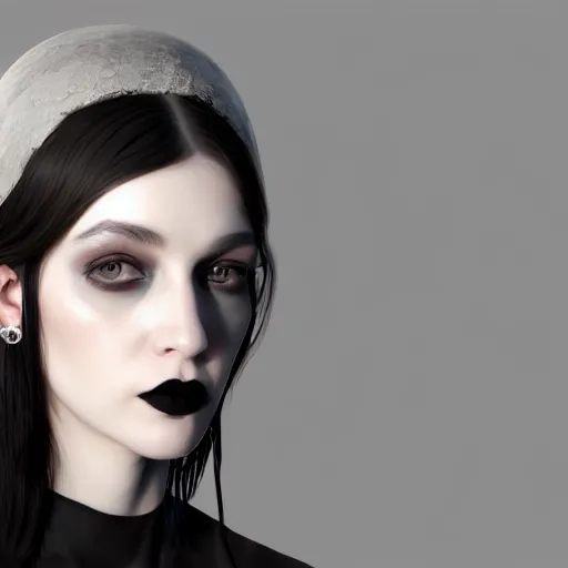 Prompt: portrait of a dignified feminine beautiful young pale goth lady, unique and novel, photorealistic, sublime, 16k, smooth, sharp focus, cgsociety, trending on ArtStation, volumetric lighting