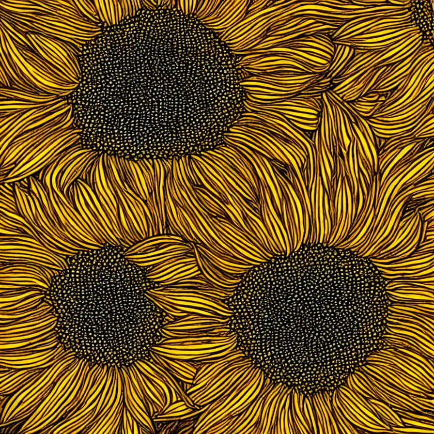 Image similar to award winning fine artwork of hypnotizing sunflower patterns, golden ratio