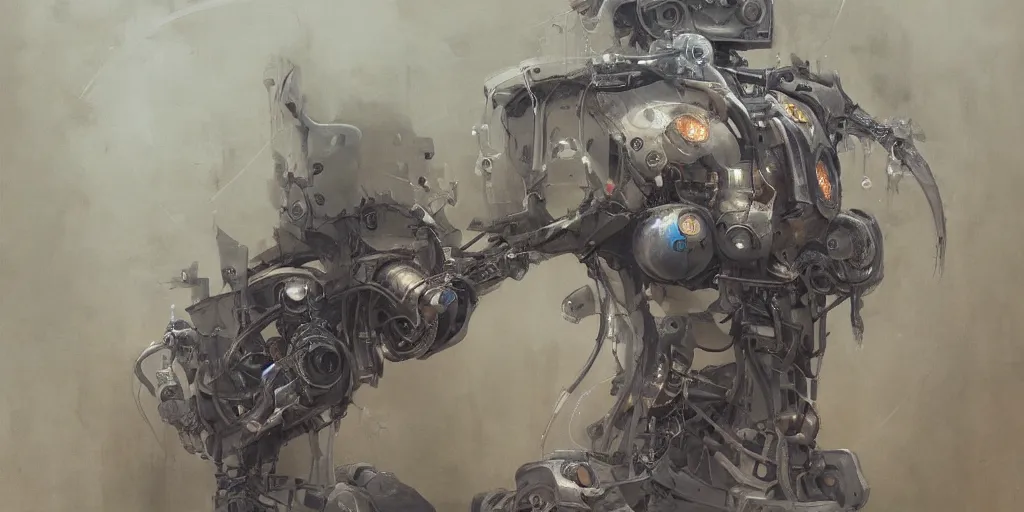 Image similar to a beautiful painting of a robot by adonna khare, trending on artstation