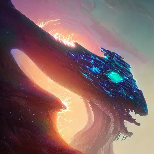 Prompt: matte digital artwork of the galactic beast, iridescent scales, by greg rutkowski and tim white