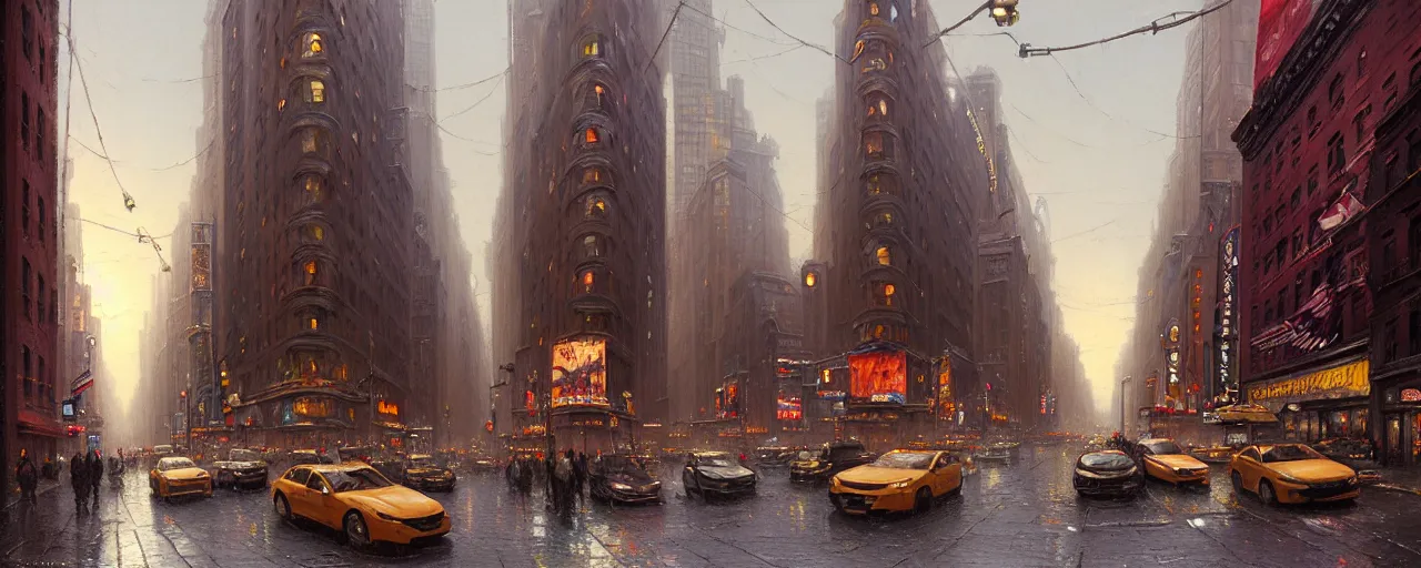 Prompt: photo of a street level view of new york building facade. storefronts. city block. architecture. art by greg rutkowski and thomas kinkade