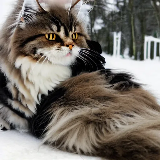 Prompt: siberian cat cuddling with magpie
