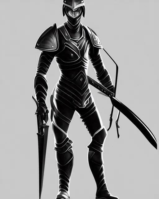 Image similar to digital illustration of a sleek futurstic warrior, curved smooth armor, holding a curved futuristic weapon | | epic - fine - clean, polished, trending on artstation, brush strokes