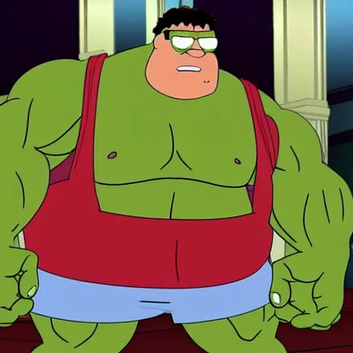 Prompt: the hulk kills peter griffin in family guy