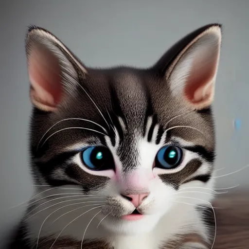 Image similar to still photo of a cute kitty, highly detailed, photorealistic portrait, bright studio setting, studio lighting, crisp quality and light reflections, unreal engine 5 quality render