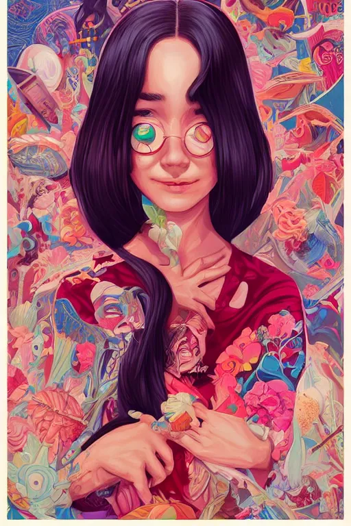 Prompt: a girl smiling cute, Tristan Eaton, victo ngai, artgerm, RHADS, ross draws