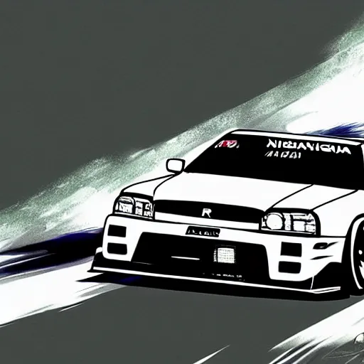 Prompt: nissan gt r 3 4 initial d, anime art