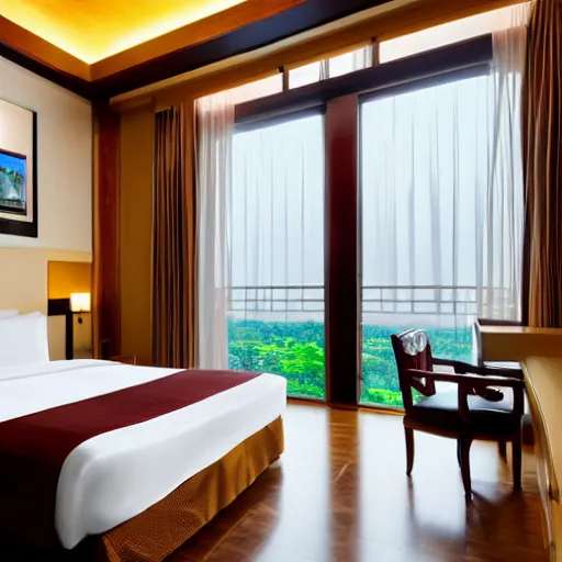 Prompt: a hotel room in thailand, 8 k photography