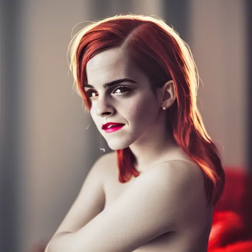 Image similar to Emma Watson as Jessica Rabbit, (Sony a7R IV, symmetric balance, polarizing filter, dynamic range, HDR, staggered depth)