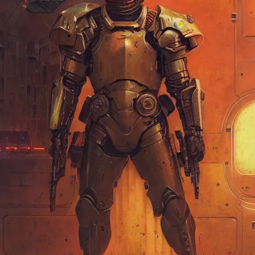 Image similar to the doomslayer as a cyberpunk knight, closeup portrait art by norman rockwell and donato giancola and greg rutkowski