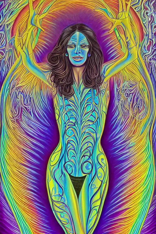 Image similar to woman dancing by Alex Grey, artstation, psychedelic