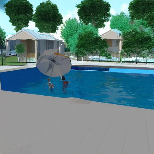 Prompt: swimmingpool bryce 3 d style.