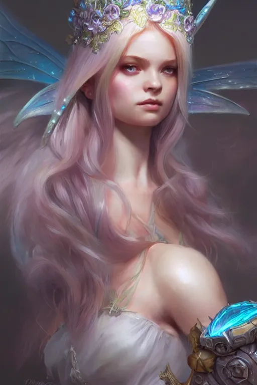 Image similar to fairy princess, highly detailed, d & d, fantasy, highly detailed, digital painting, trending on artstation, concept art, sharp focus, illustration, art by artgerm and greg rutkowski and magali villeneuve