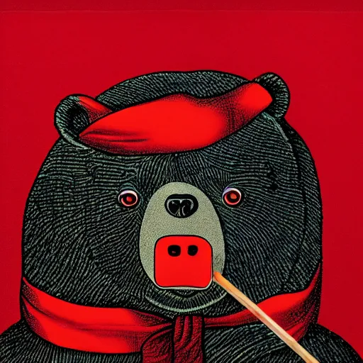 Prompt: bear sniff red candle, bear sniff red cocaine