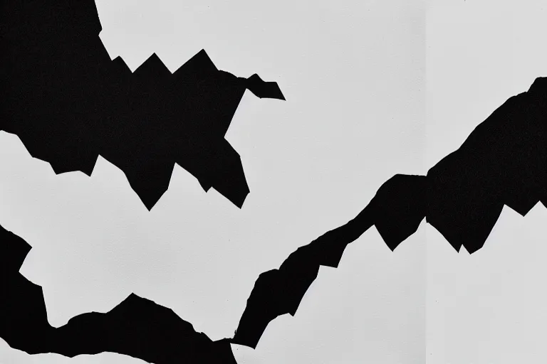 Prompt: two mountain ranges made out of paper crashing into each other violently, black and white, botanical illustration, black ink on white paper, bold lines