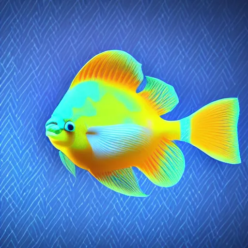 Image similar to 3D render of a cute tropical fish in an aquarium on a dark blue background, digital art