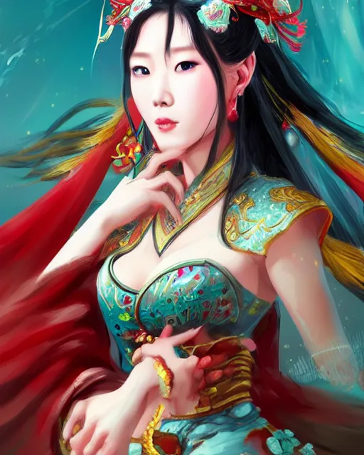Prompt: taeyeon as diao chan from romance of three kingdoms in the paintetly style of WLOP, artgerm, brush stroke oil painting, imagine fx, artstation