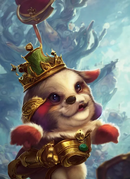 Image similar to teemo from league of legends, as king louis xv, hyper detailed, digital art, trending in artstation, cinematic lighting, studio quality, smooth render, unreal engine 5 rendered, octane rendered, art style by klimt and nixeu and ian sprigger and wlop and krenz cushart