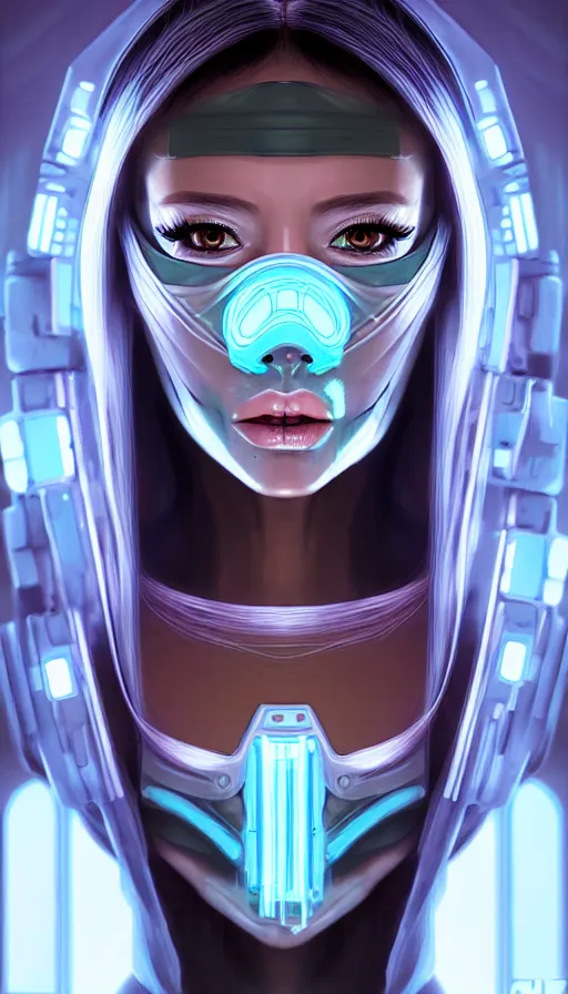 Image similar to face mask on beautiful woman face, cyberpunk art by kuno veeber, cgsociety, computer art, ultra detailed, futuristic, anime aesthetic