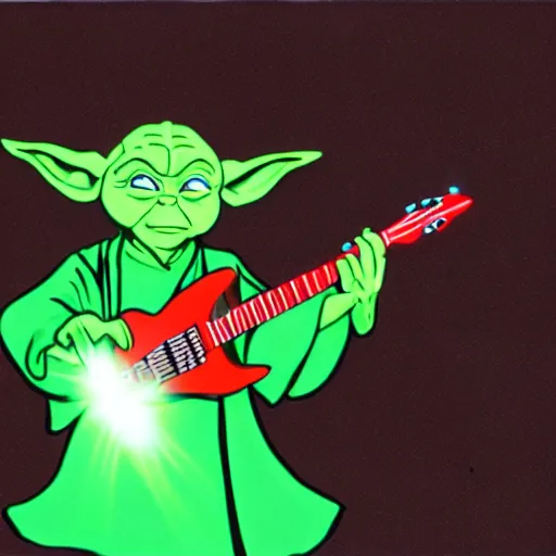 Prompt: Jedi master yoda playing ekectric guitar