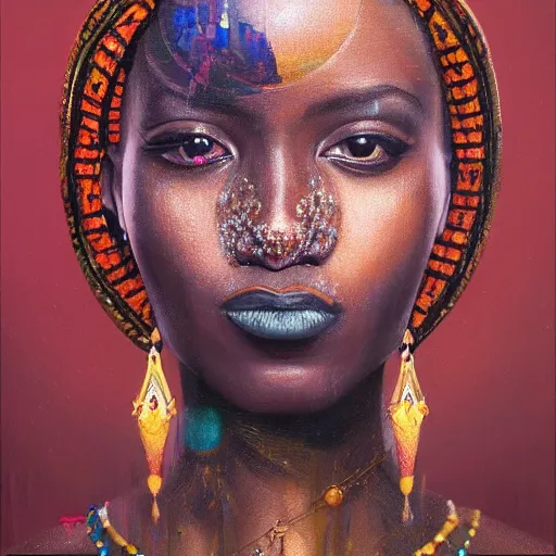 Prompt: an 8k resolution oil on canvas painting of an african queens 3rd eye activating in a surreal portrait style, by greg rutkowski, highly detailed eyes