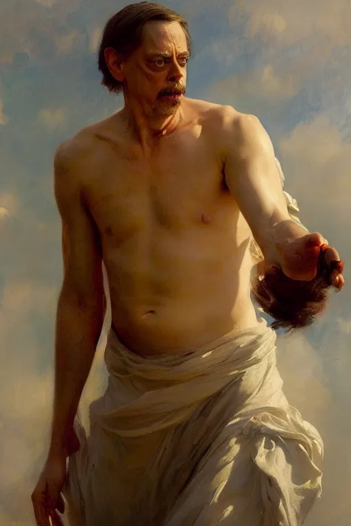 Image similar to beautiful detailed expressive impressionistic oil painting portrait of ancient roman god emperor steve buscemi levitating in angelic pose wearing the civic crown, art by anders zorn, wonderful masterpiece by greg rutkowski, expressive brush strokes, beautiful cinematic light, american romanticism by greg manchess, jessica rossier