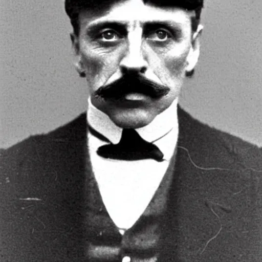 Image similar to headshot edwardian photograph of ian mcshane, arthur shelby, terrifying, scariest looking man alive, 1 8 9 0 s, london gang member, slightly pixelated, angry, intimidating, fearsome, realistic face, peaky blinders, 1 9 0 0 s photography, 1 9 1 0 s, grainy, blurry, very faded