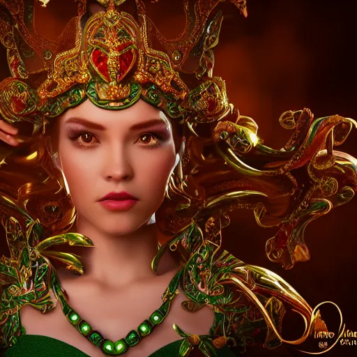 Image similar to wonderful princess of emerald with fair skin, ornate 8 k gorgeous intricate detailed, accent lighting, dramatic light, octane render