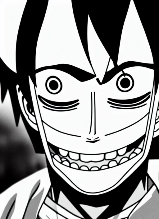 Prompt: detailed of a luffy face, depth of field, black and white,