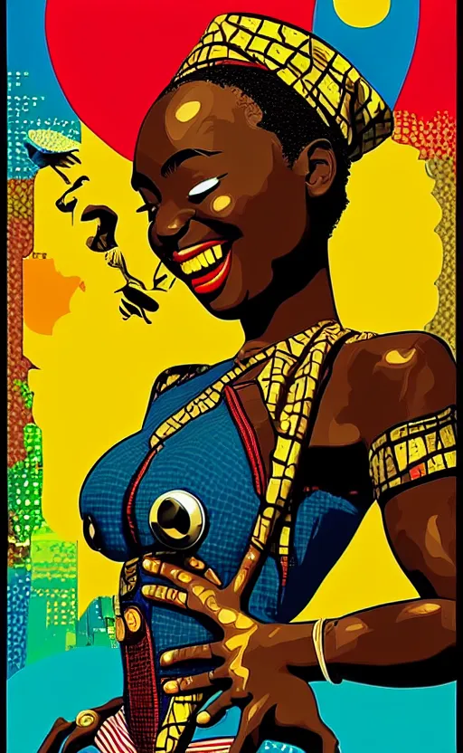 Image similar to mama africa laugh at her child!!! pop art, pixel, bioshock, gta chinatown, artgerm, richard hamilton, mimmo rottela, julian opie, aya takano, ultra hardly intricity details!!! ultra realistic visual!!!