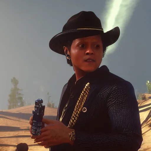 Prompt: Bruno Mars in red dead redemption 2 4k detail