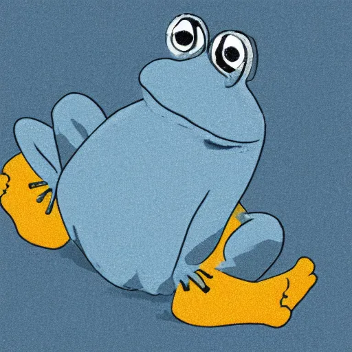 Prompt: illustration of a sad blue frog