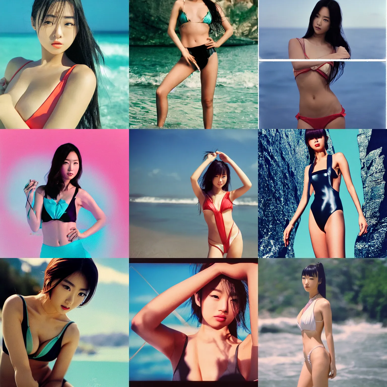 Image similar to Worksafe,8K HD incredible dynamic movie shot,very close-up young beautiful gorgeous cute Japanese actress supermodel J-Pop AV idol girl posing in swimsuit, motion.High budget Hollywood movie.At Behance and Instagram,taken with polaroid kodak portra.Photoshop,Adobe After Effects