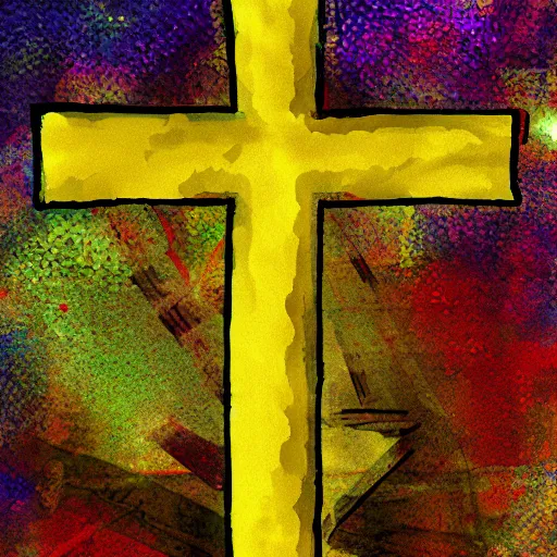 Image similar to christian cross art.. digital layered. visible paint strokes.