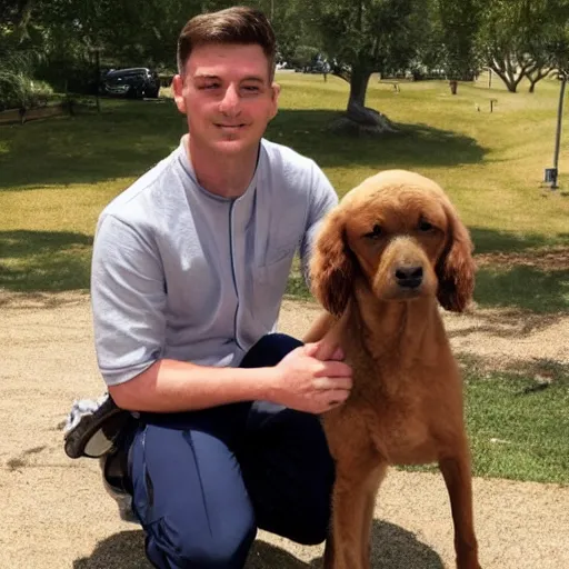 Prompt: james corbin posing with a dog