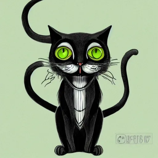 Image similar to a cat in the style of tim burton