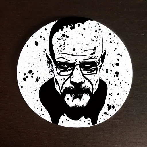 Image similar to die cut sticker, walter white wearing the joker outfit, splatter paint